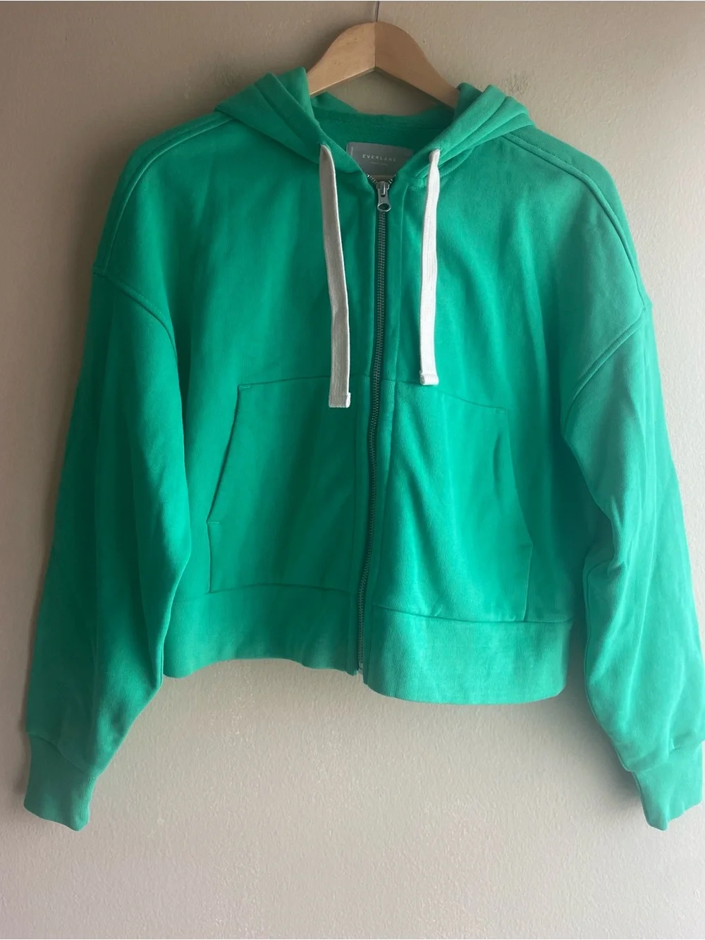 New Everlane Green Full Zip V-Neck Hooded Sweater Size XS - Picture 1 of 13
